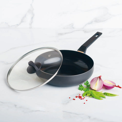 Sauteuse Avec Poignée En Bakélite + Couvercle 28 Cm - Noir