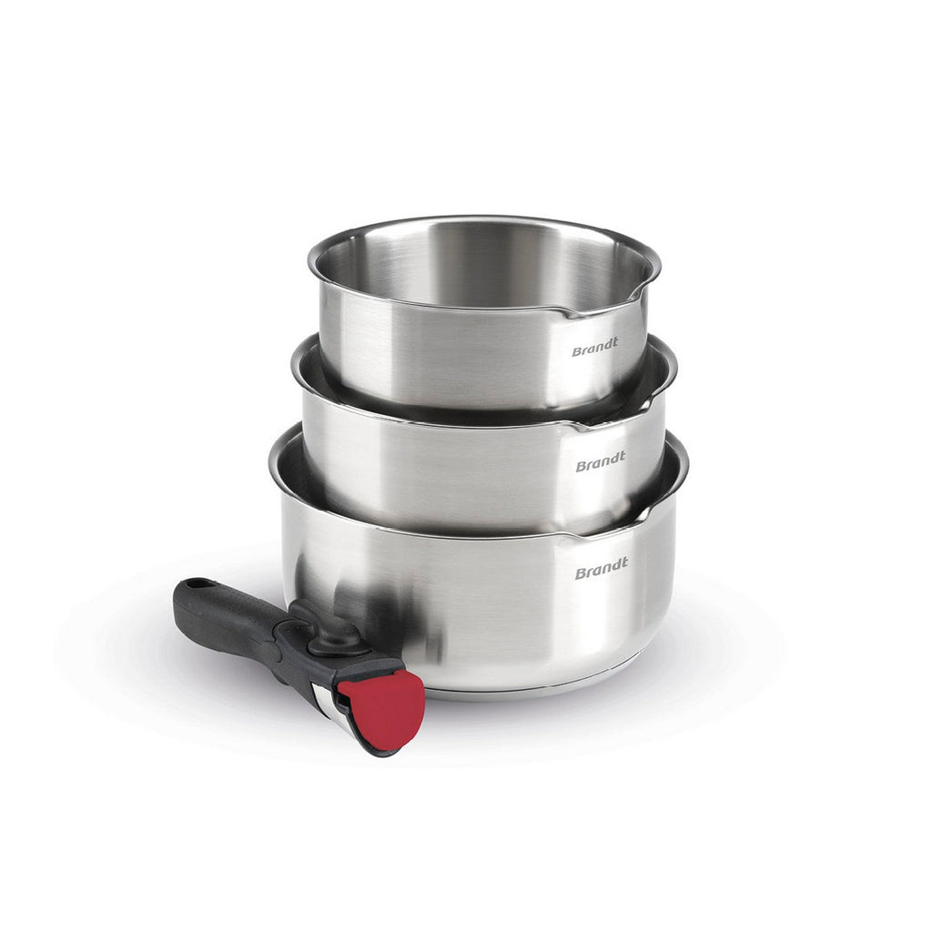 Set De 3 Casseroles Amo En Inox Avec Poignée Amovible - Argenté