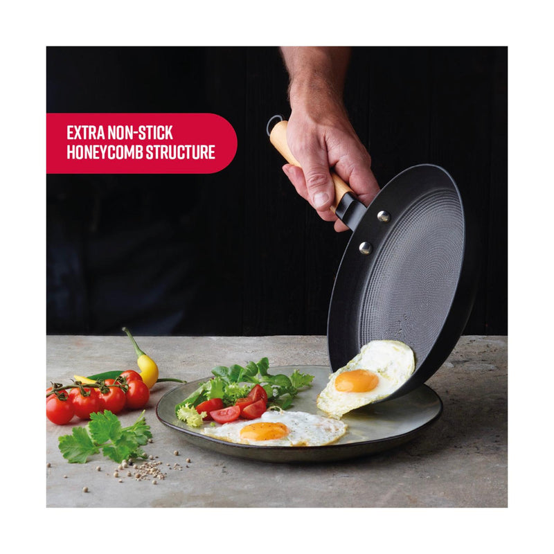 Wok En Fonte Structure Nid D'Abeille Avec Poignées En Bois - Rouge