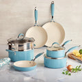 Batterie De Cuisine 10 Pièces Avec Couvercles - Bleu