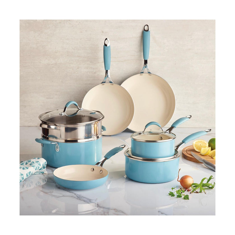 Batterie De Cuisine 10 Pièces Avec Couvercles - Bleu