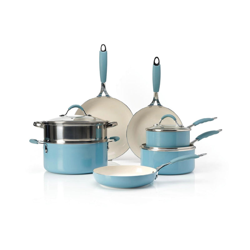 Batterie De Cuisine 10 Pièces Avec Couvercles - Bleu