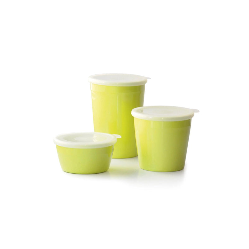 Set De 3 Boîtes De Conservation Hautes Avec Couvercle - Mélamine - Citron Vert