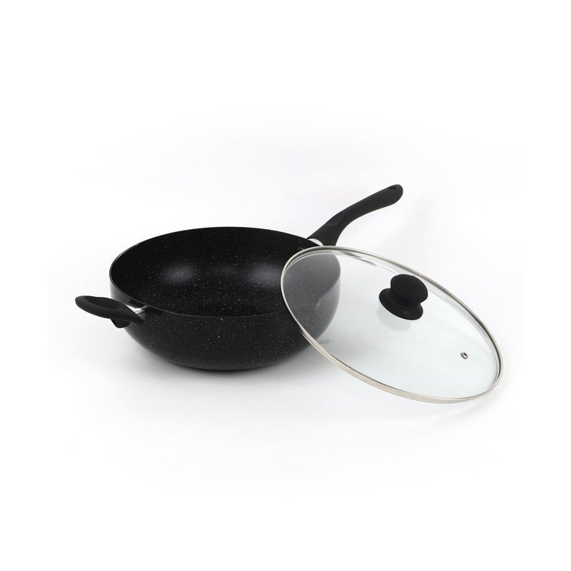 Wok Avec Couvercle En Aluminium Granite - Noir