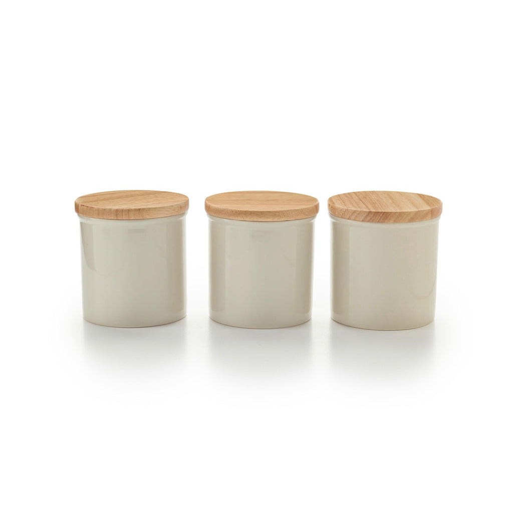 Set of 3 Storage Jars with Bamboo Lid - Cream