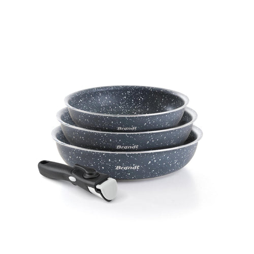 Set De 3 Poêles Avec Poignée Amovible - Marbre Gris