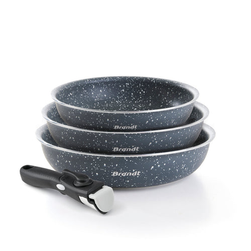 Set De 3 Poêles Avec Poignée Amovible - Marbre Gris