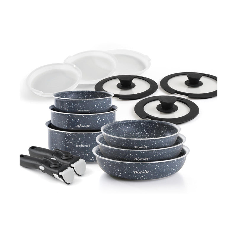 Batterie Empilable Avec Poignée Amovible 14 Pièces - Marbre Gris