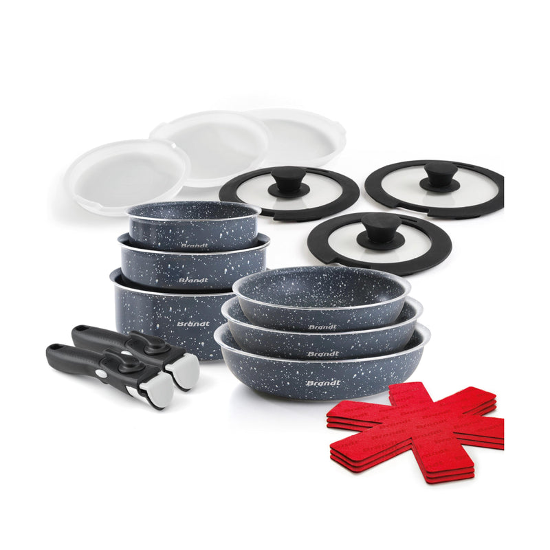 Batterie Empilable Avec Poignée Amovible 17 Pièces - Marbre Gris