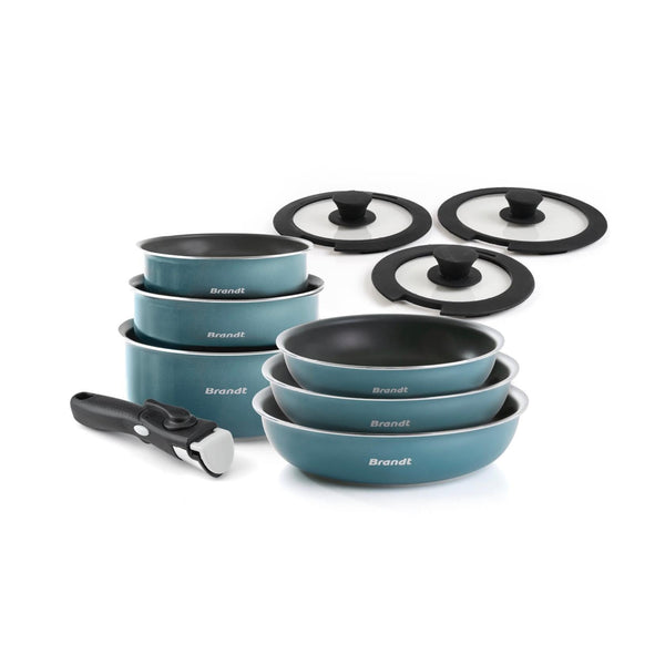 10-Piece Stackable Cookware Set with Removable Handle - Storm Blue