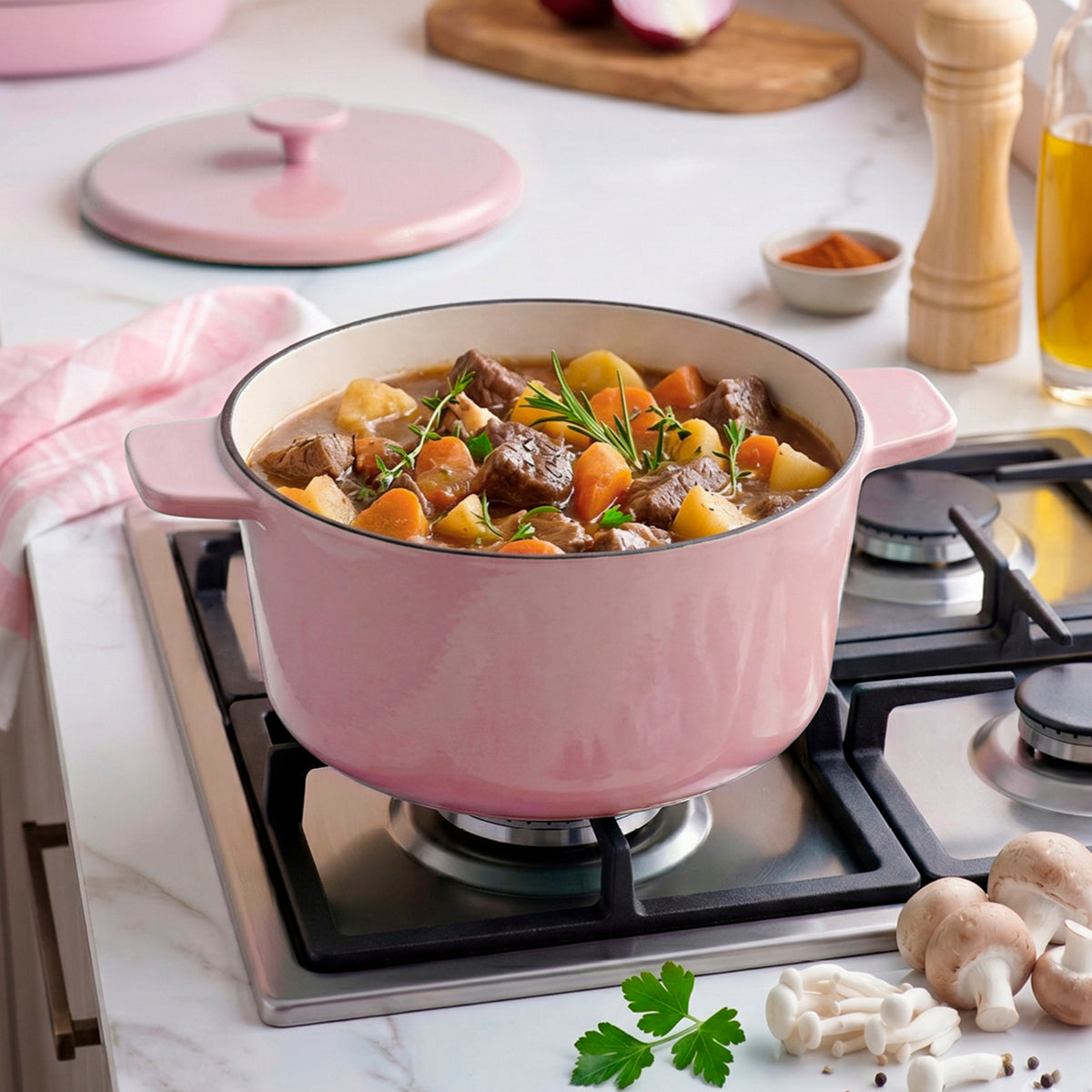 Cocotte rotonda con coperchio - rosa
