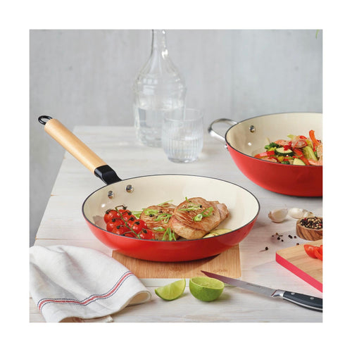 Batterie De Cuisine 6 Pièces - Fonte D'Acier Émailée - Rouge/Blanc