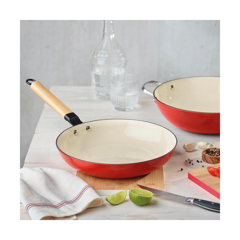 Batterie De Cuisine 6 Pièces - Fonte D'Acier Émailée - Rouge/Blanc