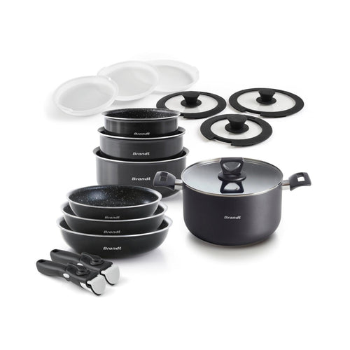 Batterie De Cuisine 16 Pièces - Aluminium Noir