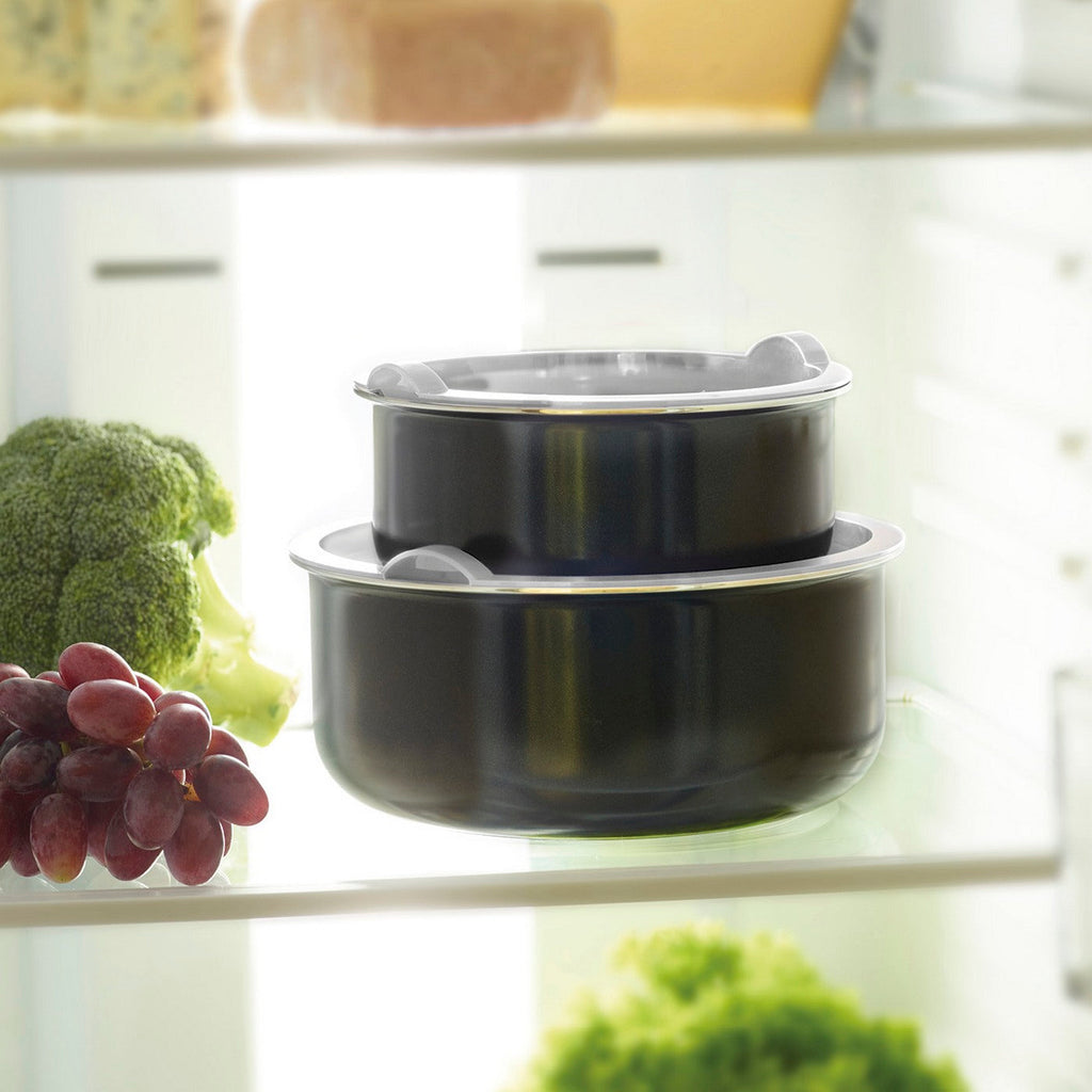 Set De 3 Poêles + 3 Casseroles + 3 Couvercles + 3 Couvercles Hermétiques + Marmite Avec Couvercle + 2 Poignées Amovibles - Noir