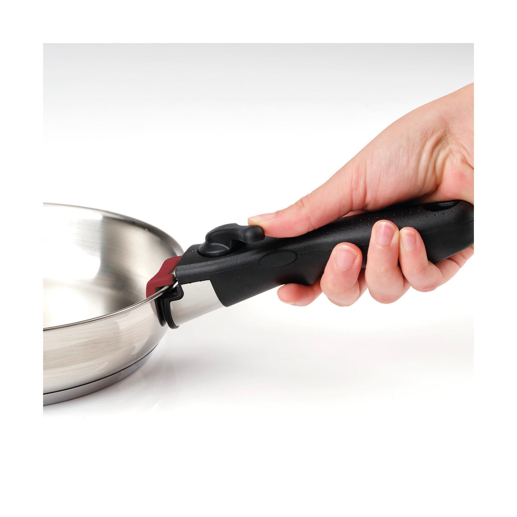 Set De 3 Casseroles En Inox + 2 Poêles + 1 Poignée Amovible + 3 Couvercles Passoires Avec Manche En Inox - Argenté/Noir/Rouge
