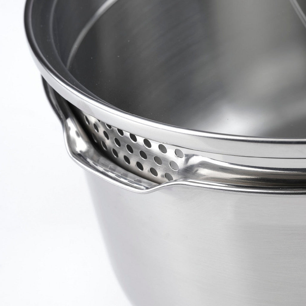 Set De 3 Casseroles En Inox + 2 Poêles + 1 Poignée Amovible + 3 Couvercles Passoires Avec Manche En Inox - Argenté / Noir / Rouge