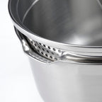 Set De 3 Casseroles En Inox + 2 Poêles + 1 Poignée Amovible + 3 Couvercles Passoires Avec Manche En Inox - Argenté / Noir / Rouge