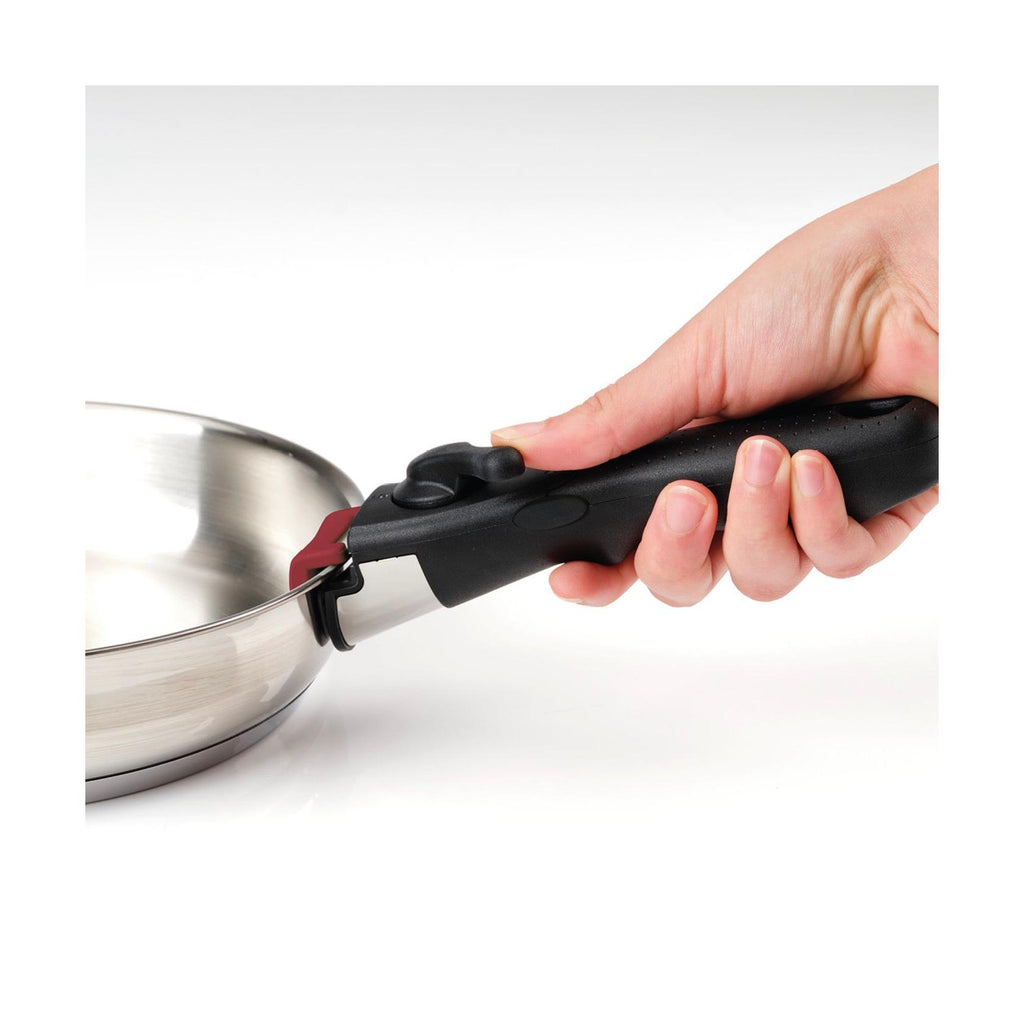 Set De 3 Casseroles En Inox + 3 Poêles + 1 Poignée Amovible + 3 Couvercles Passoires Avec Manche En Inox - Argenté/Noir/Rouge