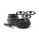 Set De 3 Poêles + 3 Casseroles + 3 Couvercles + 1 Poignée Amovible - Diamant Perlé