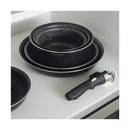 Set De 3 Poêles En Aluminium + Set De 3 Casseroles En Aluminium + 3 Couvercle En Verre Avec Bouton En Silicone