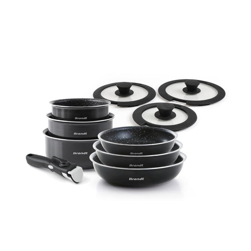 Set De 3 Poêles En Aluminium + Set De 3 Casseroles En Aluminium + 3 Couvercle En Verre Avec Bouton En Silicone