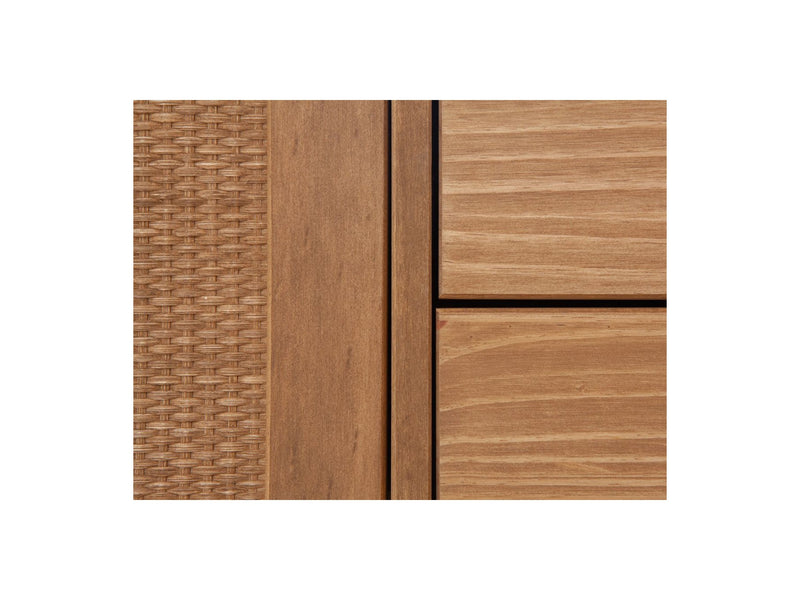 Albi - Buffet 3 Portes - Bois Massif Et Rotin