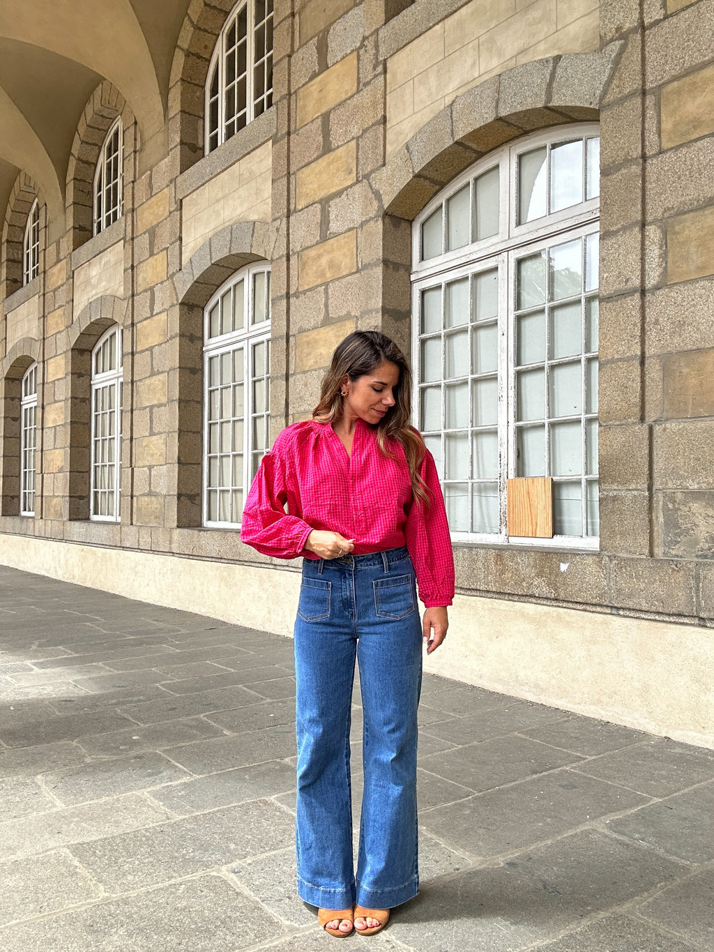 Blusa de cuadros vichy fucsia Clothilde