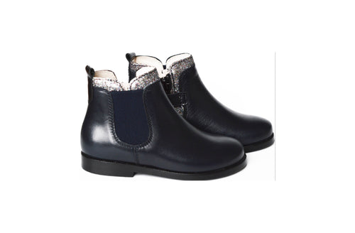 Bottines Resistantes Fille - Cuir Bleu Marine Col Paillettes - Fille