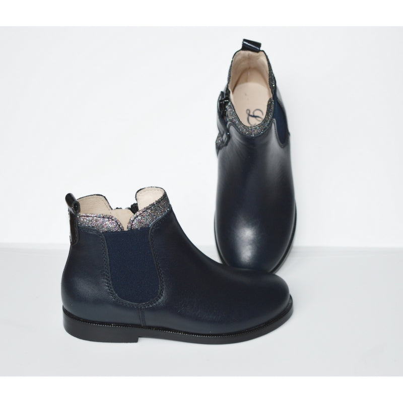 Boots Bottines Resistantes Fille - Cuir Bleu Marine Col Paillettes - Fille