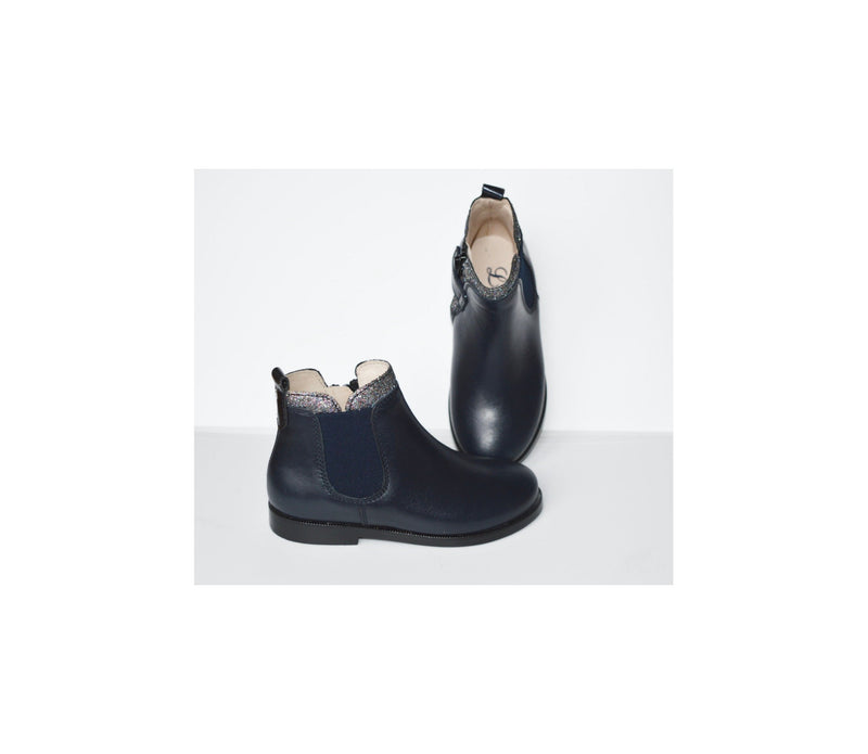 Bottines Resistantes Fille - Cuir Bleu Marine Col Paillettes - Fille