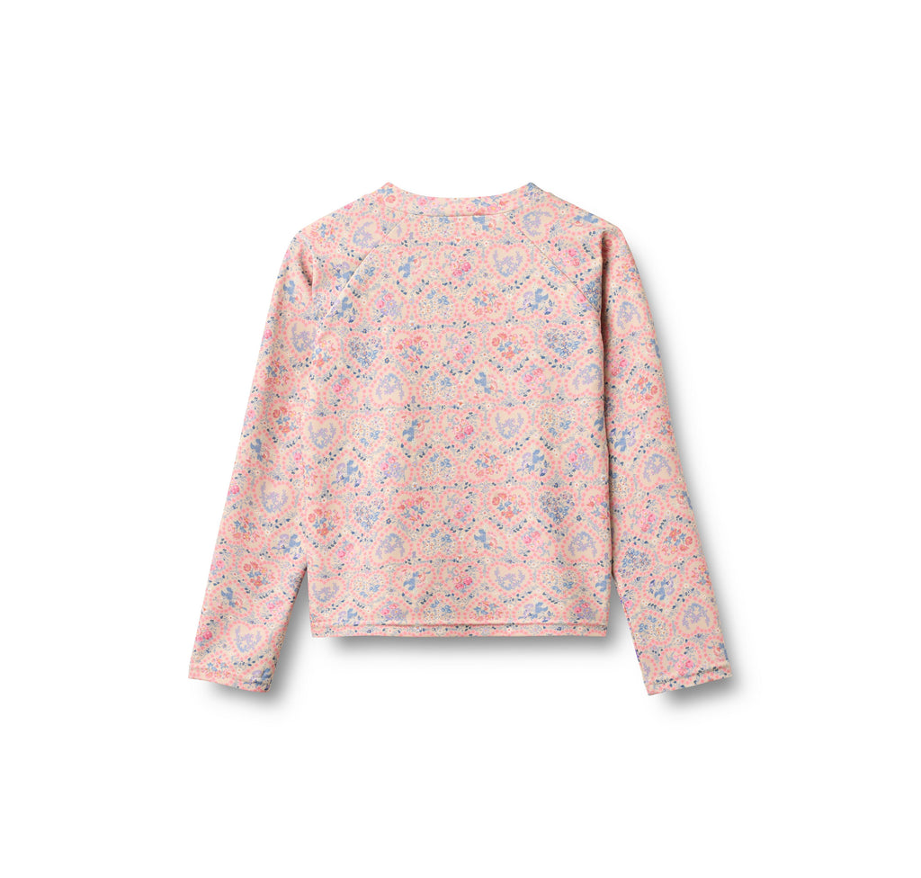 Maglia da bagno con zip a maniche lunghe Ada - Fiori a cuore rosa
