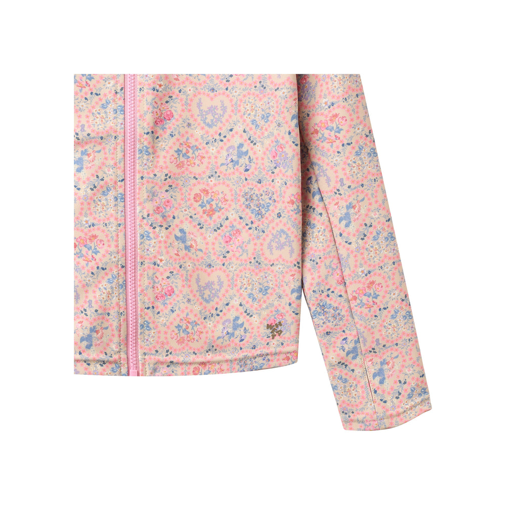 Maglia da bagno con zip a maniche lunghe Ada - Fiori a cuore rosa