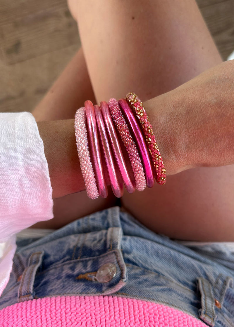 Nepalese bracelet #44 (coral pink and gold)