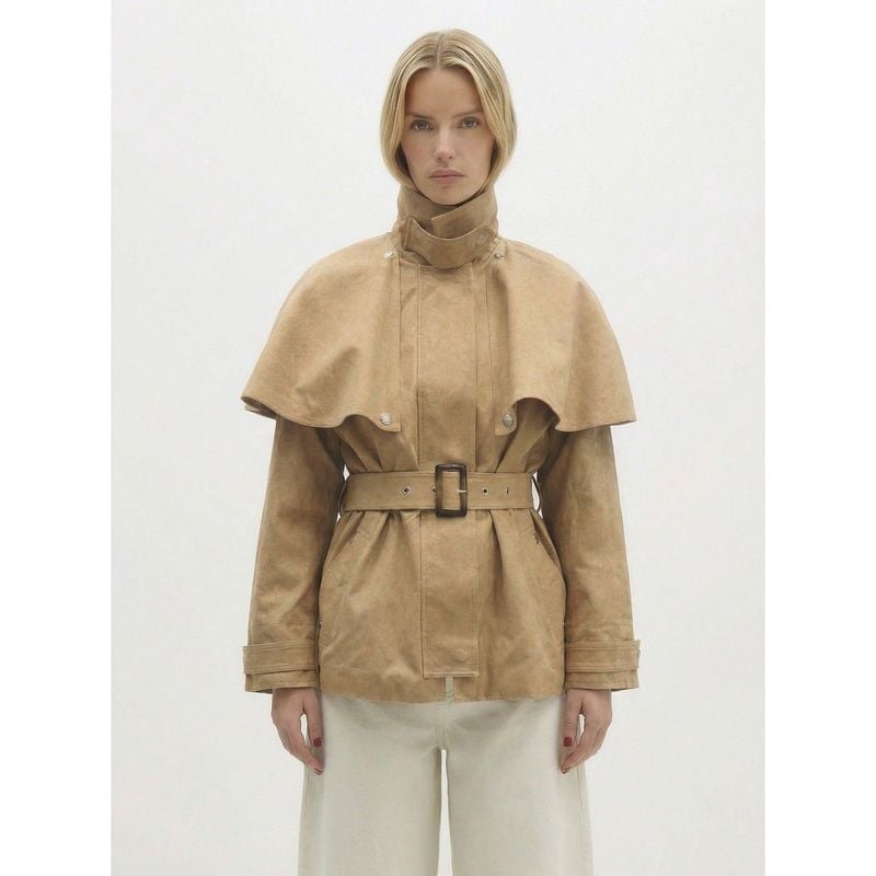 Berenice - Manteau Bi Matiere Ceinture - Beige
