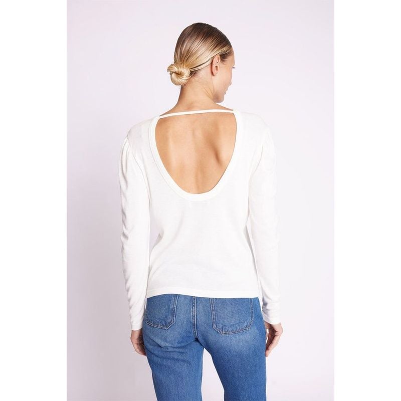 Round Neck Backless T-Shirt - Navy