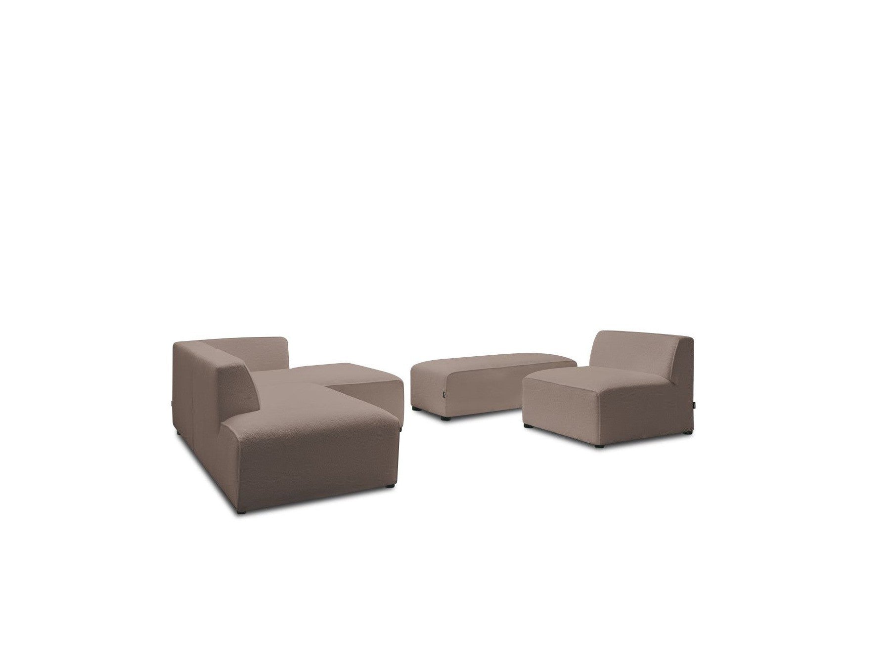 Megeve - Canapé D'Angle Fixe Modulable - Tissu Bouclette - Avec 1 Chauffeuse Et 1 Pouf - Angle Droit