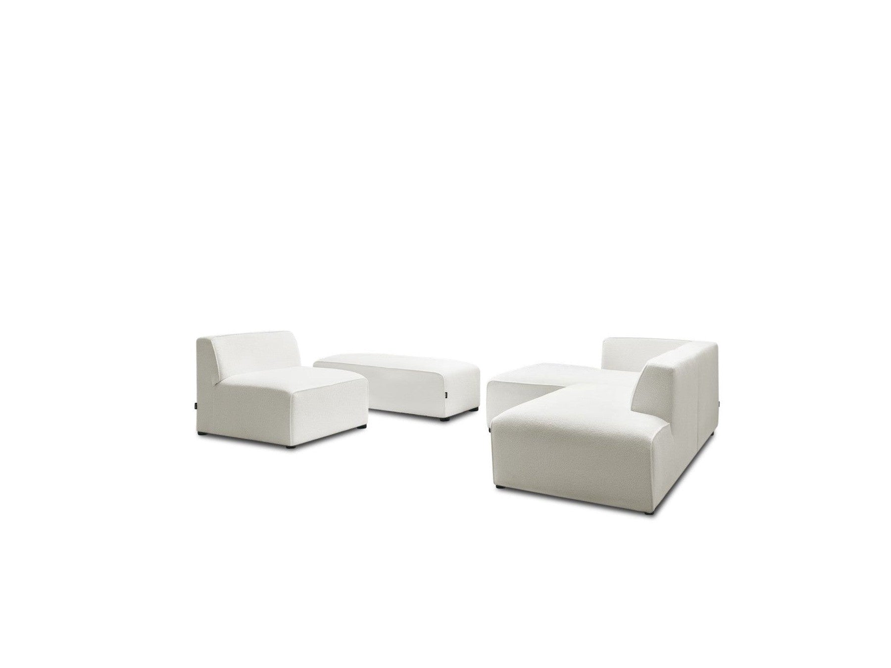 Megeve - Canapé D'Angle Fixe Modulable - Tissu Bouclette - Avec 1 Chauffeuse Et 1 Pouf - Angle Gauche