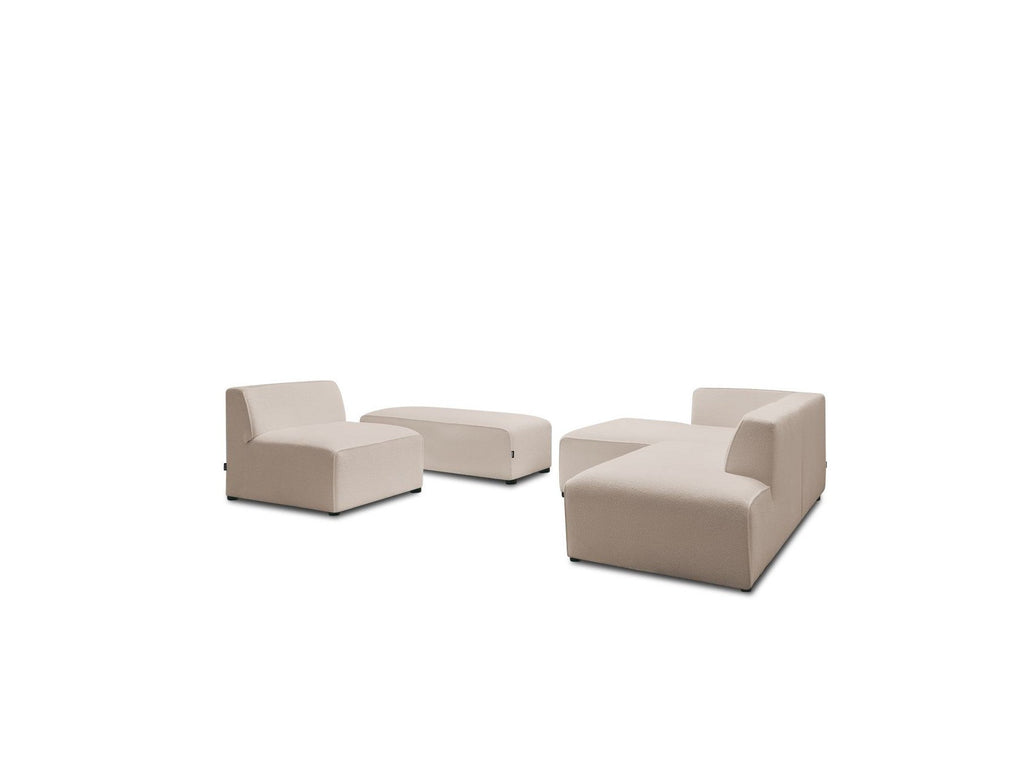 Megeve - Canapé D'Angle Fixe Modulable - Tissu Bouclette - Avec 1 Chauffeuse Et 1 Pouf - Angle Gauche