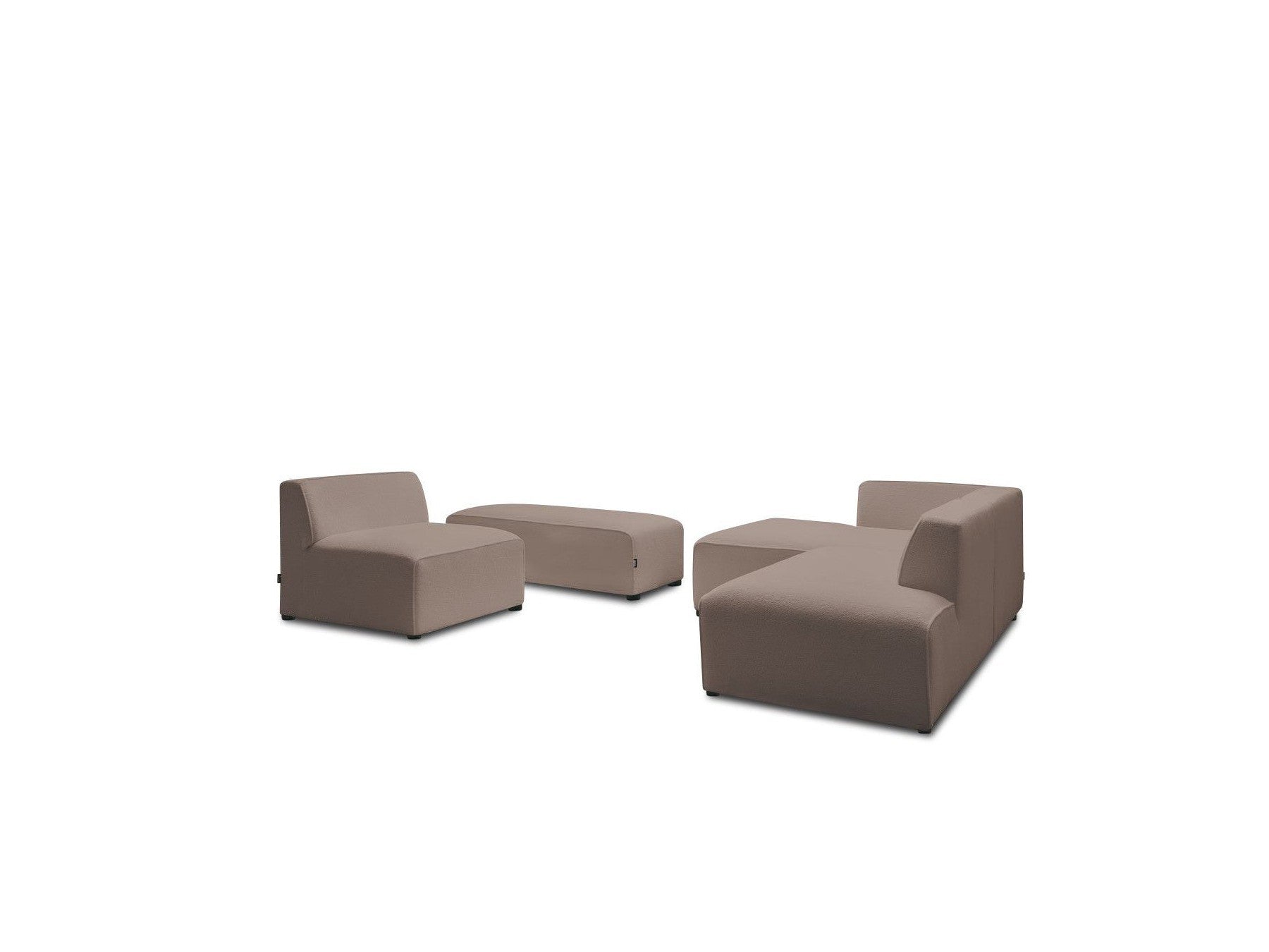 Megeve - Canapé D'Angle Fixe Modulable - Tissu Bouclette - Avec 1 Chauffeuse Et 1 Pouf - Angle Gauche