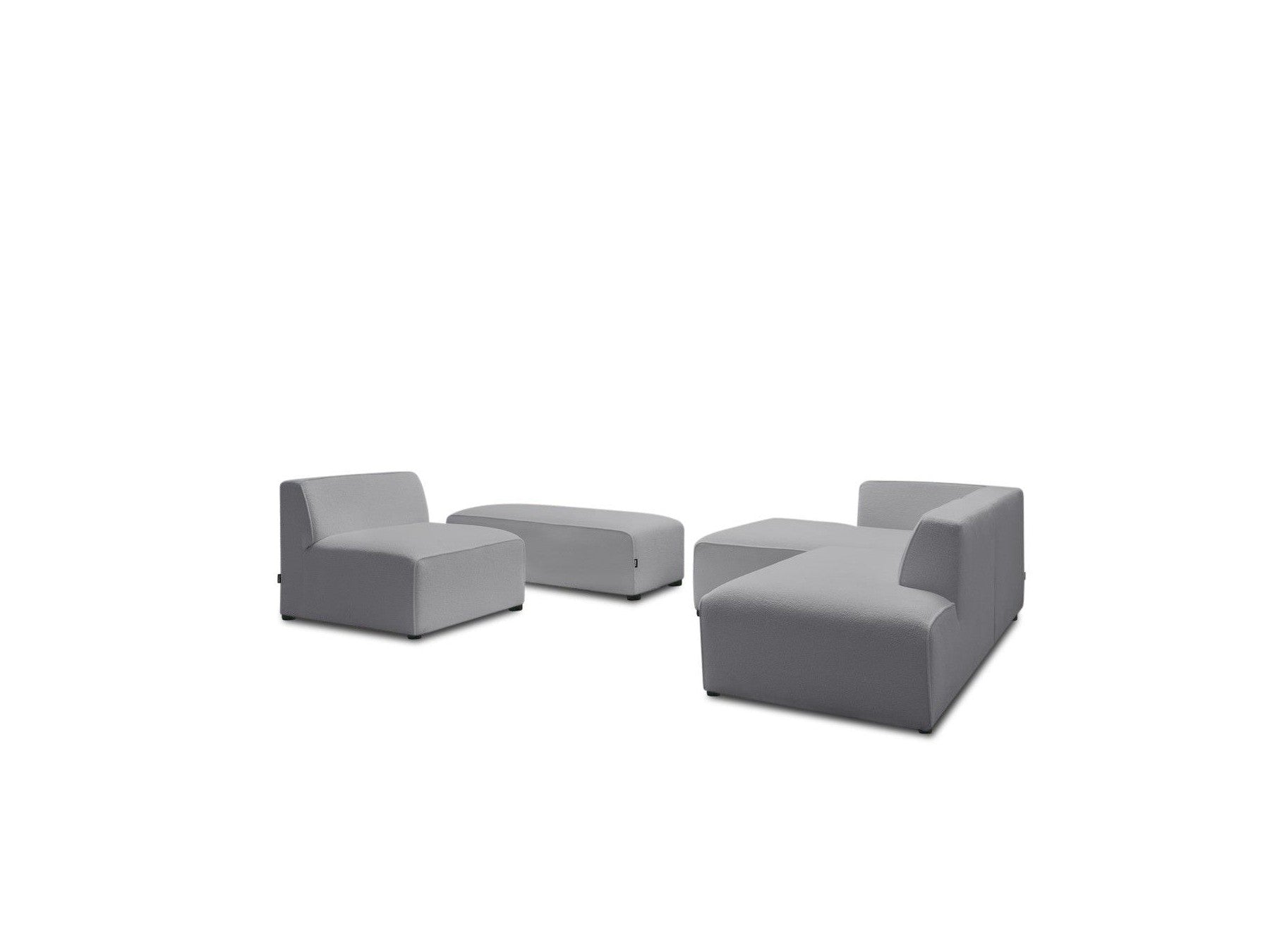 Megeve - Canapé D'Angle Fixe Modulable - Tissu Bouclette - Avec 1 Chauffeuse Et 1 Pouf - Angle Gauche