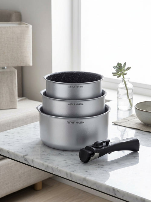 Set 3 Casseroles 16/18/20cm - Aluminium - Anti-Adhésif - Silver