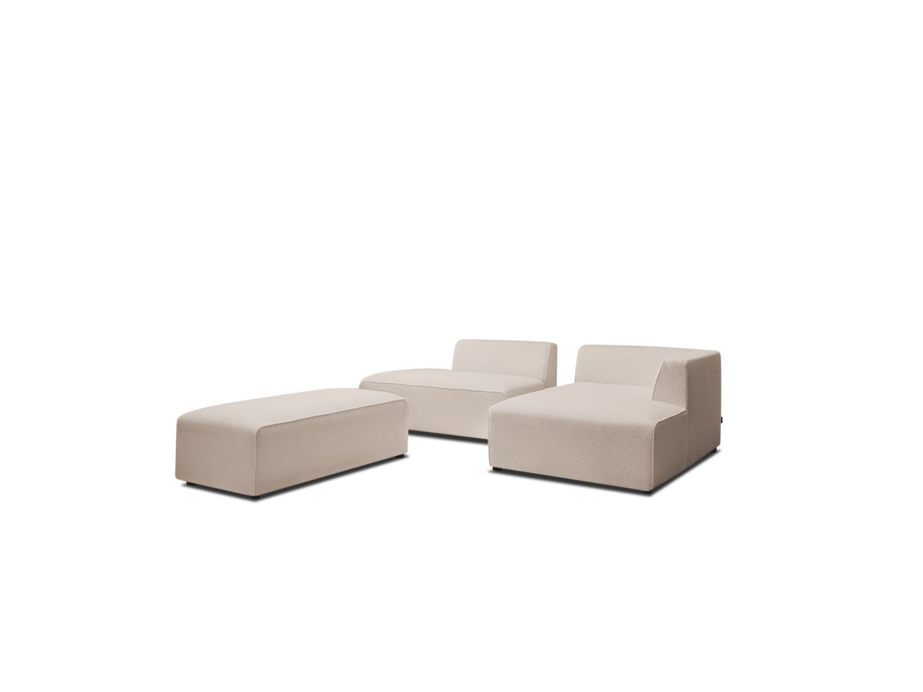 Megeve - Canapé D'Angle Fixe Modulable - Tissu Bouclette - Avec Pouf - Angle Droit