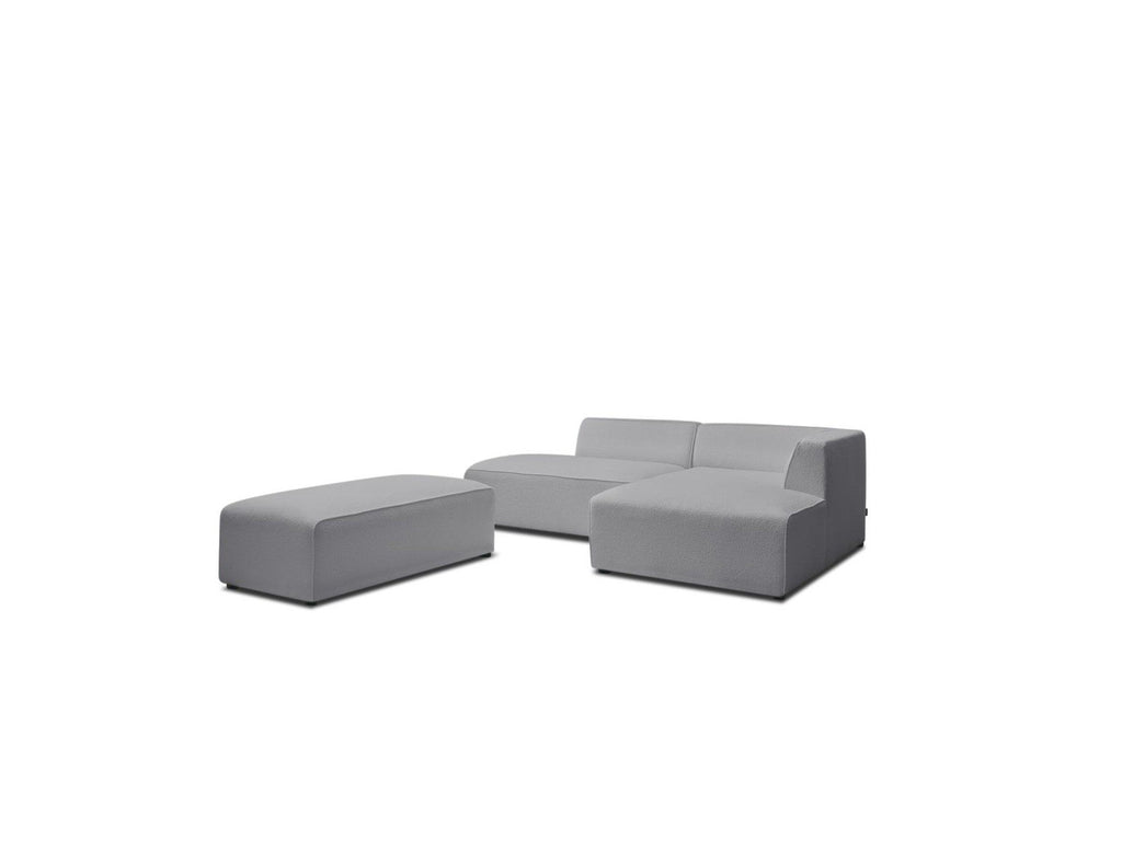 Megeve - Canapé D'Angle Fixe Modulable - Tissu Bouclette - Avec Pouf - Angle Droit