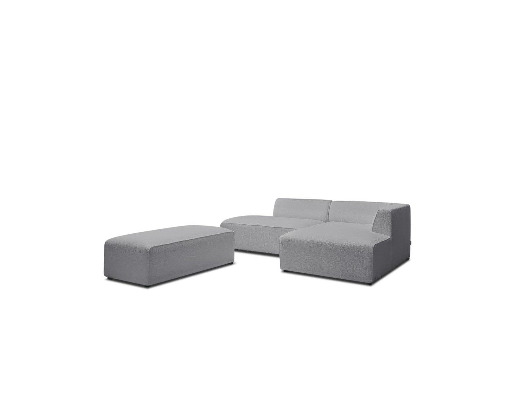 Megeve - Canapé D'Angle Fixe Modulable - Tissu Bouclette - Avec Pouf - Angle Droit