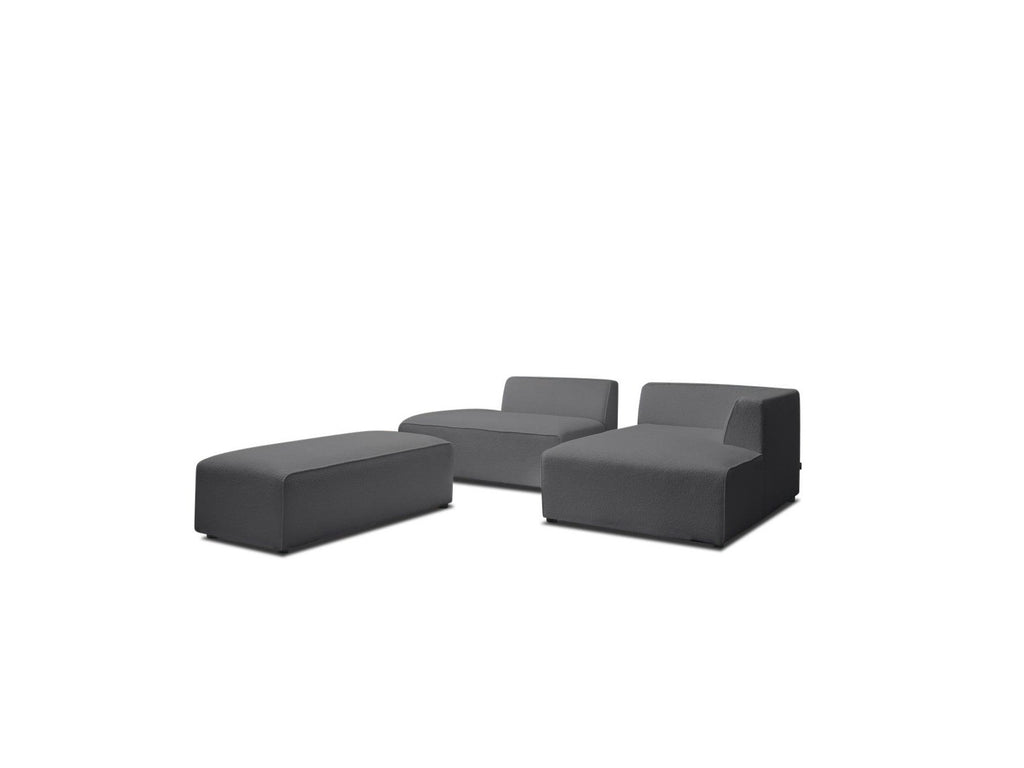Megeve - Canapé D'Angle Fixe Modulable - Tissu Bouclette - Avec Pouf - Angle Droit