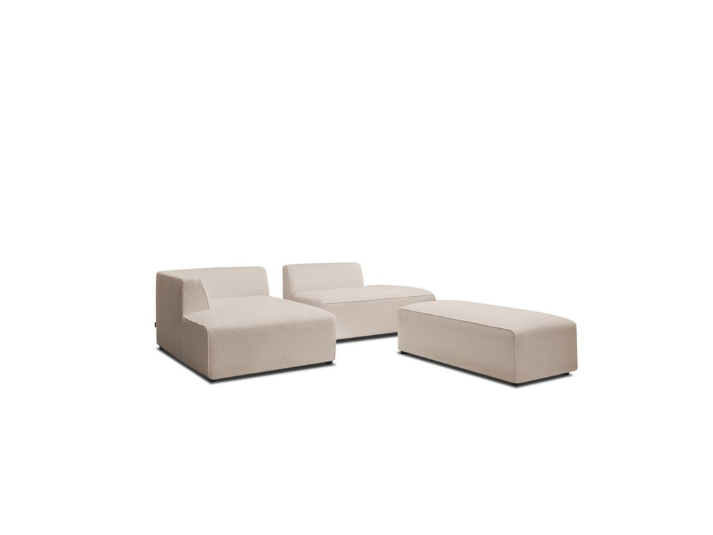 Megeve - Canapé D'Angle Fixe Modulable - Tissu Bouclette - Avec Pouf - Angle Gauche
