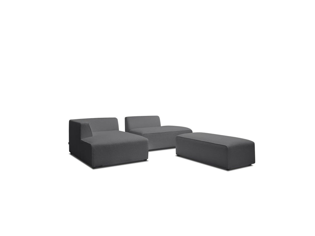 Megeve - Canapé D'Angle Fixe Modulable - Tissu Bouclette - Avec Pouf - Angle Gauche