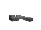 Megeve - Canapé D'Angle Fixe Modulable - Tissu Bouclette - Avec Pouf - Angle Gauche