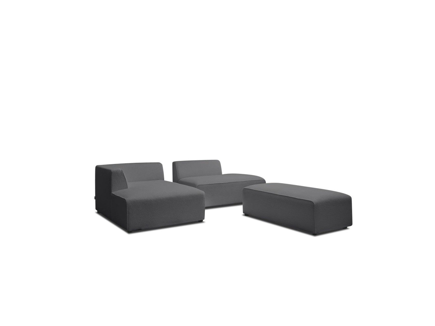Megeve - Canapé D'Angle Fixe Modulable - Tissu Bouclette - Avec Pouf - Angle Gauche